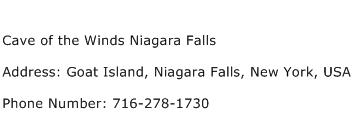 Cave of the Winds Niagara Falls Address Contact Number