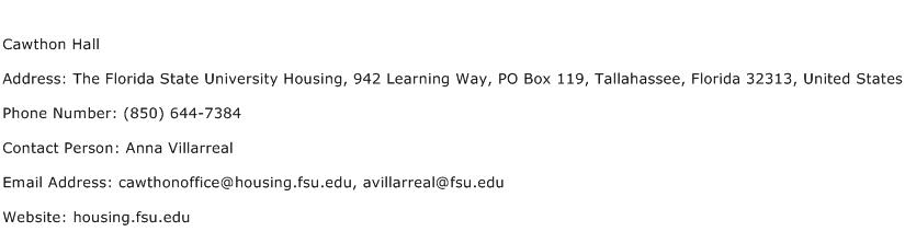 Cawthon Hall Address Contact Number