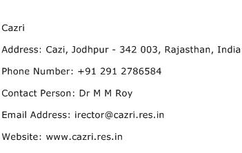 Cazri Address Contact Number