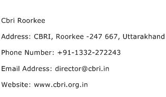 Cbri Roorkee Address Contact Number