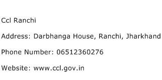 Ccl Ranchi Address Contact Number