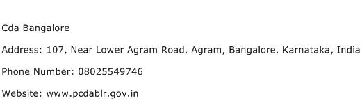 Cda Bangalore Address Contact Number
