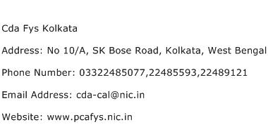 Cda Fys Kolkata Address Contact Number