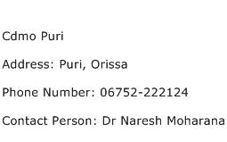 Cdmo Puri Address Contact Number