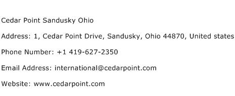 Cedar Point Sandusky Ohio Address Contact Number