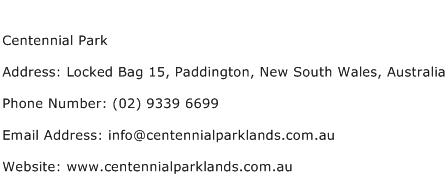 Centennial Park Address Contact Number