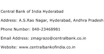 Central Bank of India Hyderabad Address Contact Number