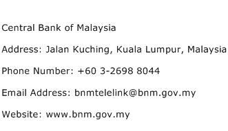 Central Bank of Malaysia Address Contact Number