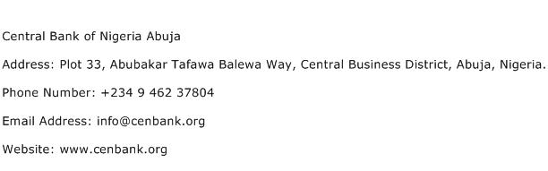 Central Bank of Nigeria Abuja Address Contact Number
