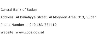 Central Bank of Sudan Address Contact Number