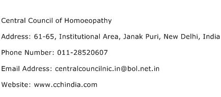 Central Council of Homoeopathy Address Contact Number