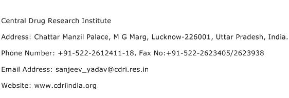 Central Drug Research Institute Address Contact Number