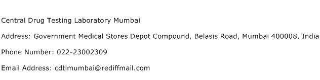 Central Drug Testing Laboratory Mumbai Address Contact Number