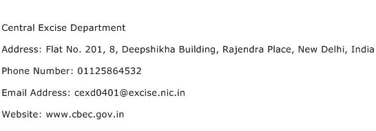 Central Excise Department Address Contact Number