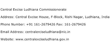Central Excise Ludhiana Commissionerate Address Contact Number