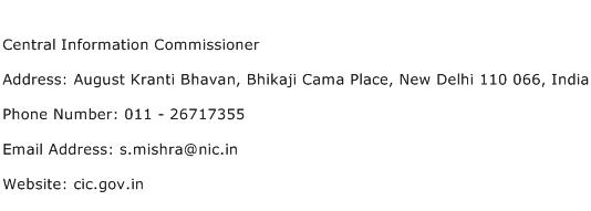 Central Information Commissioner Address Contact Number