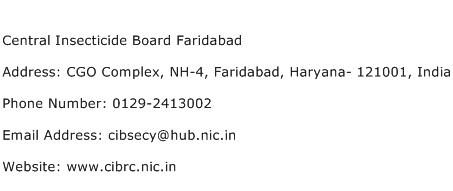 Central Insecticide Board Faridabad Address Contact Number