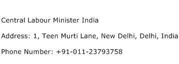Central Labour Minister India Address Contact Number