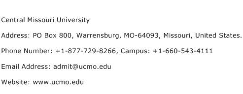 Central Missouri University Address Contact Number