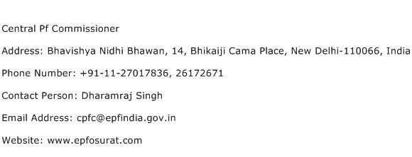 Central Pf Commissioner Address Contact Number