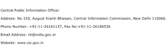 Central Public Information Officer Address Contact Number