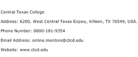 Central Texas College Address Contact Number