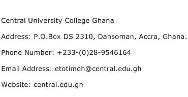Central University College Ghana Address Contact Number