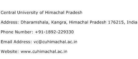 Central University of Himachal Pradesh Address Contact Number