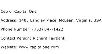 Ceo of Capital One Address Contact Number