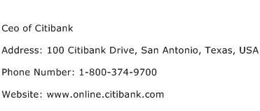 Ceo of Citibank Address Contact Number