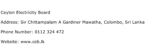 Ceylon Electricity Board Address Contact Number