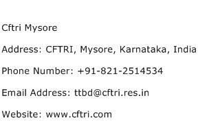 Cftri Mysore Address Contact Number