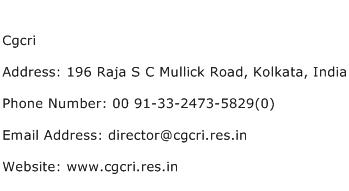 Cgcri Address Contact Number