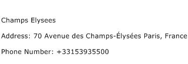 Champs Elysees Address Contact Number