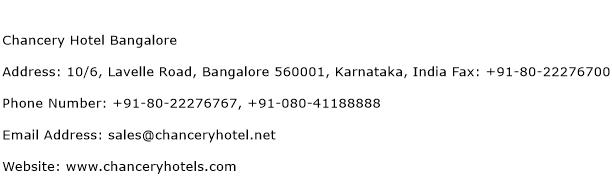Chancery Hotel Bangalore Address Contact Number