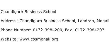 Chandigarh Business School Address Contact Number