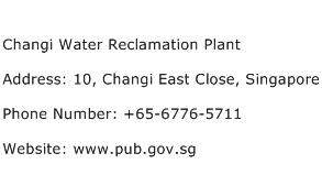 Changi Water Reclamation Plant Address Contact Number