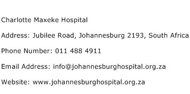 Charlotte Maxeke Hospital Address Contact Number