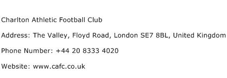 Charlton Athletic Football Club Address Contact Number
