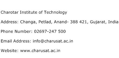 Charotar Institute of Technology Address Contact Number