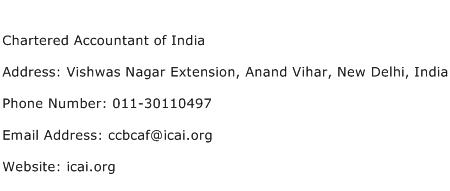 Chartered Accountant of India Address Contact Number