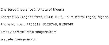 Chartered Insurance Institute of Nigeria Address Contact Number
