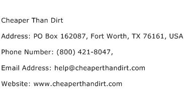 Cheaper Than Dirt Address Contact Number