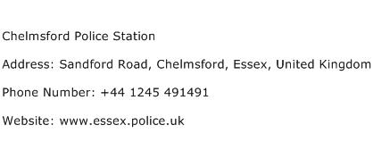 Chelmsford Police Station Address Contact Number