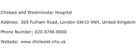 Chelsea and Westminster Hospital Address Contact Number