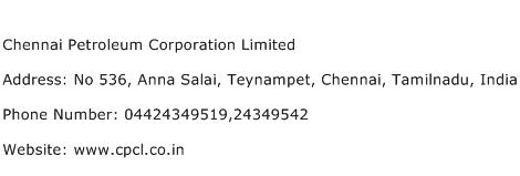 Chennai Petroleum Corporation Limited Address Contact Number