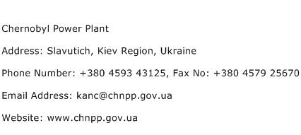 Chernobyl Power Plant Address Contact Number