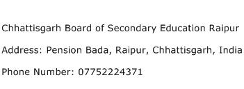 Chhattisgarh Board of Secondary Education Raipur Address Contact Number