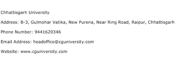 Chhattisgarh University Address Contact Number