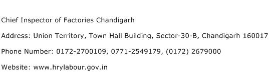 Chief Inspector of Factories Chandigarh Address Contact Number